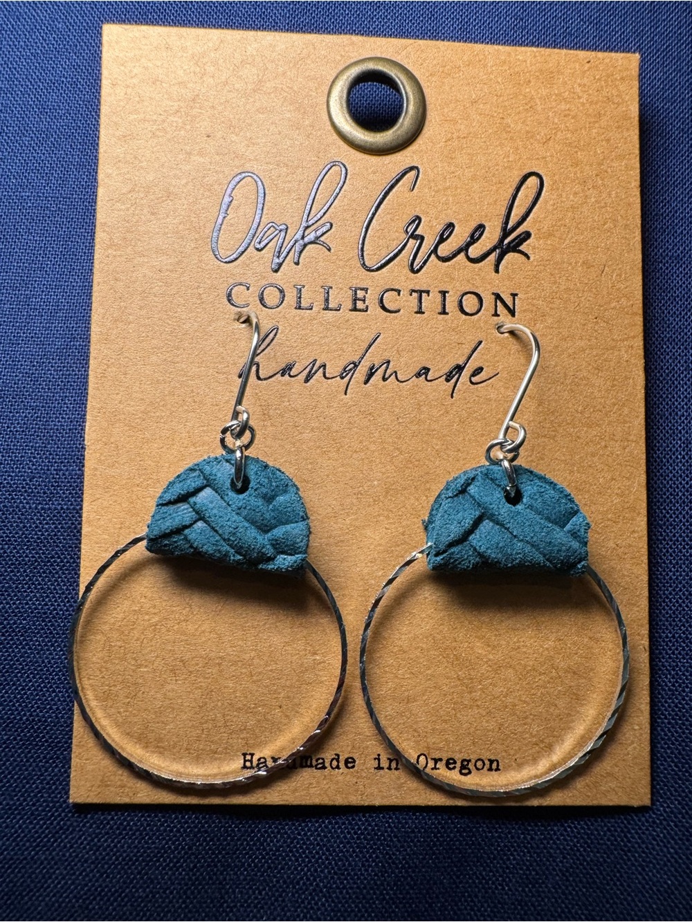 Teal Braided Leather Hoop Earrings